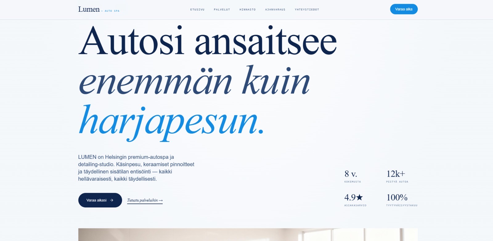 Lumen Auto Spa — etusivun hero