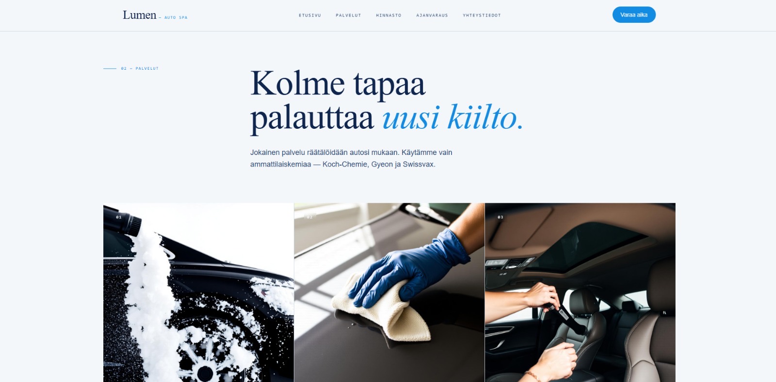Lumen Auto Spa — palvelut